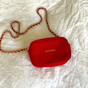Chanel Red Cosmetic Bag with Chain